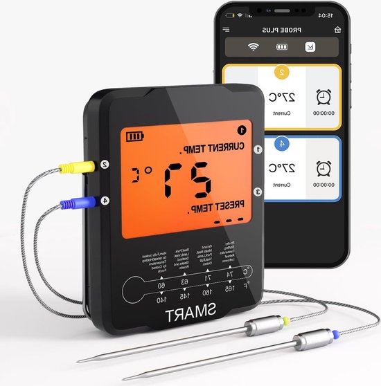 Thermomètre à viande numérique sans fil Bluetooth avec application intelligente, sonde résistante à la chaleur de