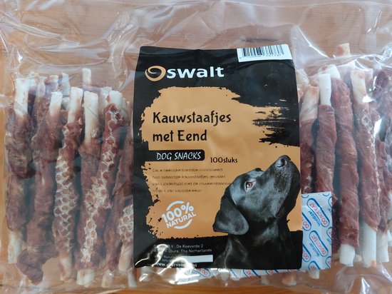 Oswalt Kauwstaafjes Met Eend - Gedraaide sticks met Eend - 100 Stuks - 12,5cm - Hondensnack