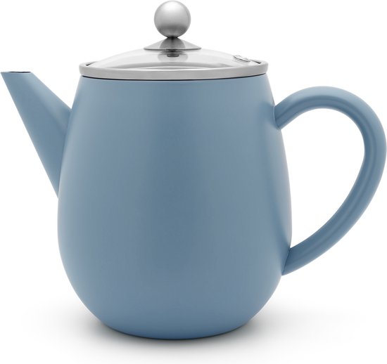 Bredemeijer - Dubbelwandige theepot Eva - 1,1 liter - IJsblauw - Met filter