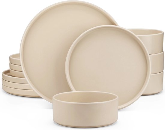 Foto: Amalee service set 24 stuks beige diner bord dessertbord en kom magnetron en vaatwasbestendig