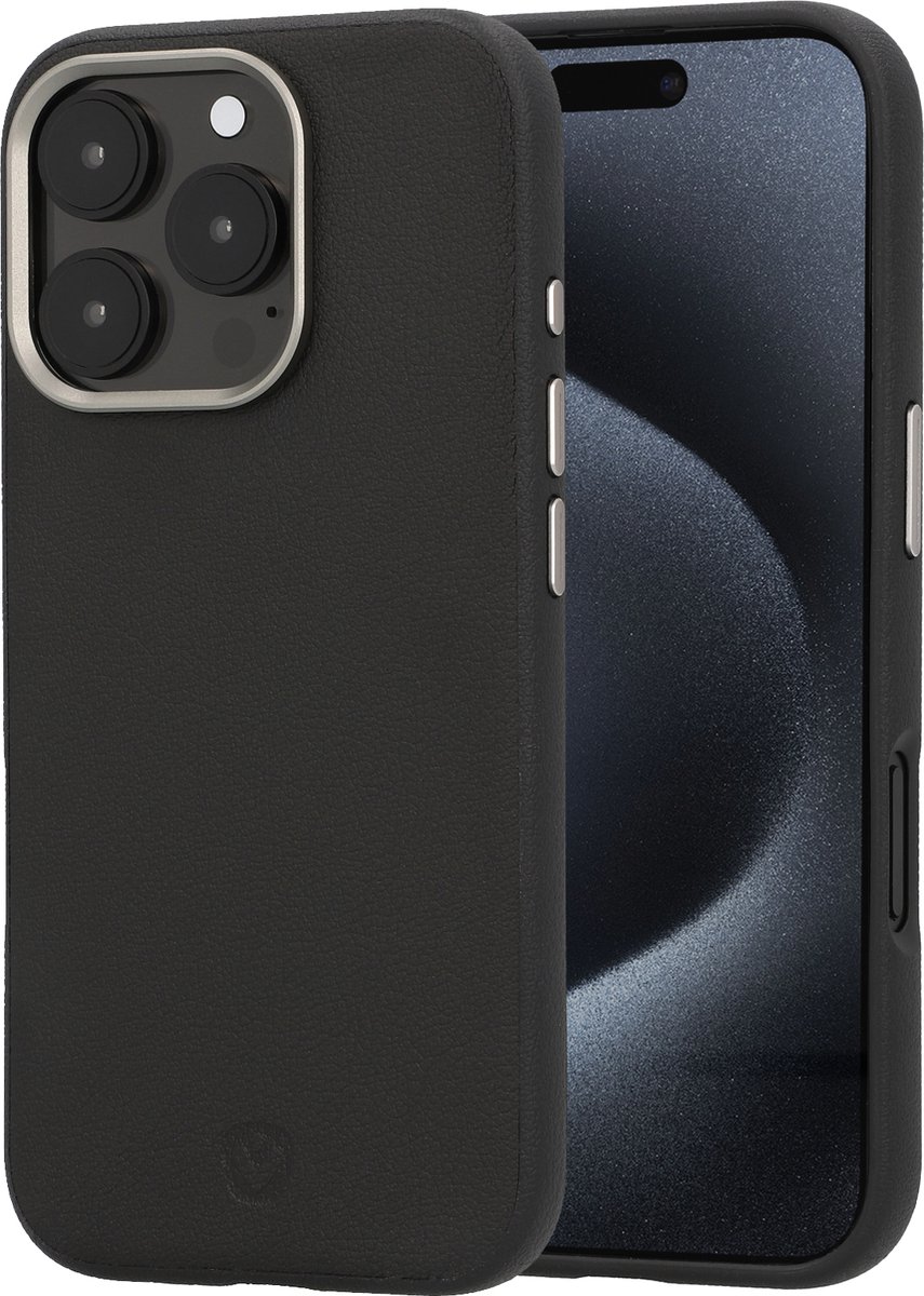 Valenta - Backcover iPhone 16 Pro - Magsafe Hoesje Zwart - Eco Leer - Style