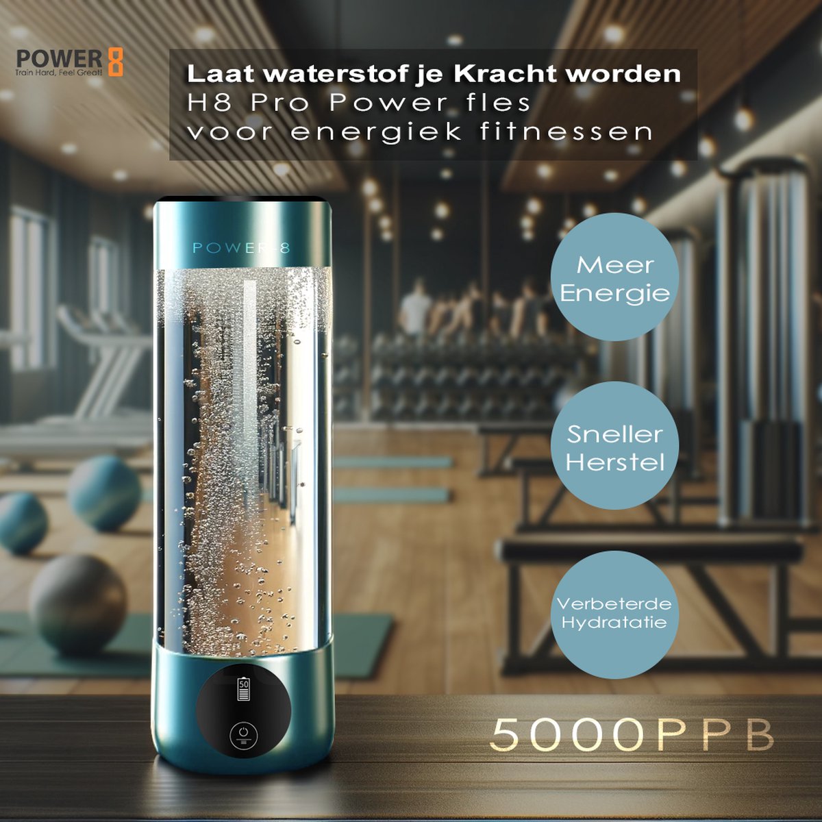 Power-8® H8 PRO Waterstoffles – Voor Zuiver en Antioxidant Water – Hydrogen Generator met PEM Filter – Voor Dagelijkse Gezondheid en Vitaliteit – 400ml - waterstof fles