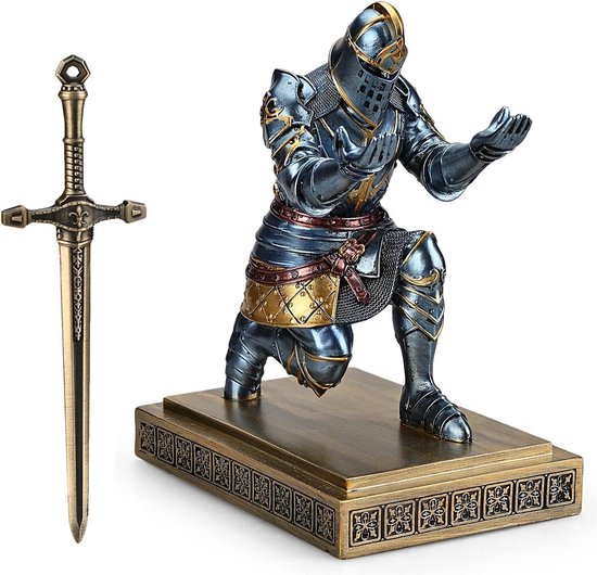 HDMbigmi Knight Pen Holder, Pen Stand, Desk Organizers and Accessories, Resin Point Holder as Gift with a Beautiful Pen for Office and Home Desk Organizer (Blue