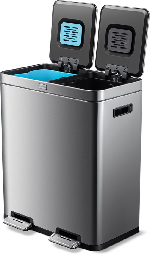 Deuba prullenbak 50 L Duo 2-weg scheidingssysteem 2x25L automatische drukknop keuken vuilnisbak afvalscheiding zilver Deuba prullenbak 50 L Duo 2-weg scheidingssysteem 2x25L automatische drukknop keuken vuilnisbak afvalscheiding zilver