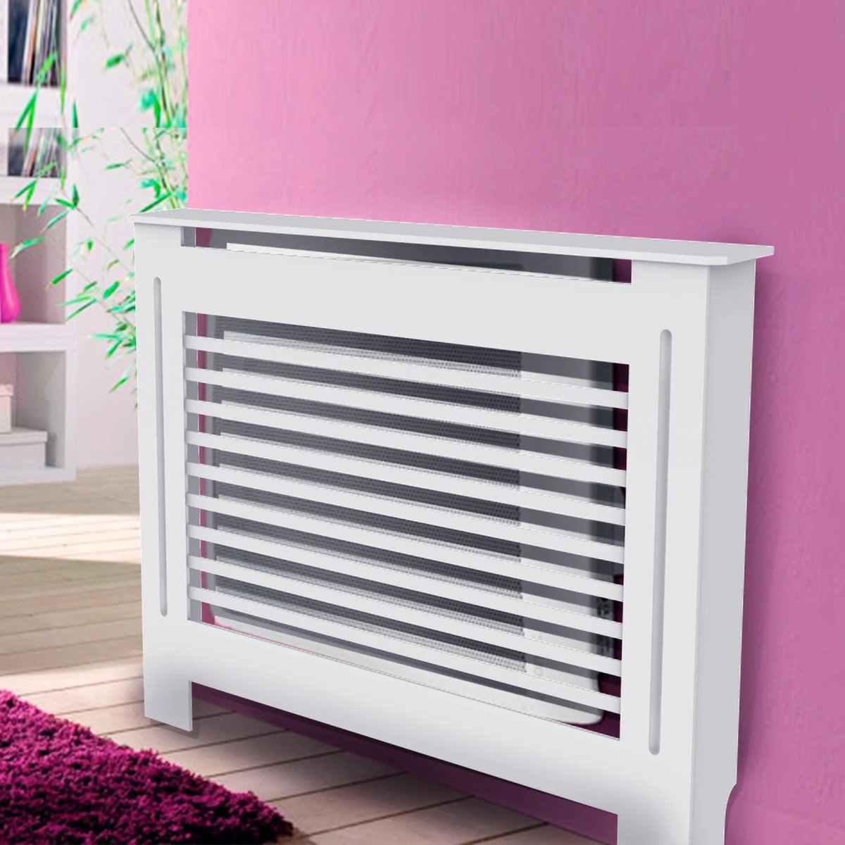 Muralo Radiatorbekleding, magnetische radiatorafdekking voor plaatradiatoren van staal of plaat; geurloos en veilig voor de gezondheid; dunne houten latten, b x h: 80 cm x hoogte 60 cm