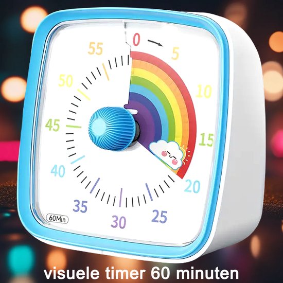 Foto: Allernieuwste nl visuele afteltimer regenboog countdown timer tijdklok 60 minuten leerklok kind school thuis keuken kantoor stille timer met nachtlampje blauw regenboog 