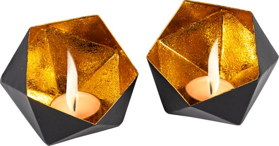 Oriëntaalse Metalen Theelichthouders - Set 3 Stuks - Tafel Decoratie Metaal Zwart Goud