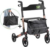 Sky - Lichtgewicht rollator met transporttas - Champagne - Dubbel opvouwbaar - Met stokhouder, tas en rugband