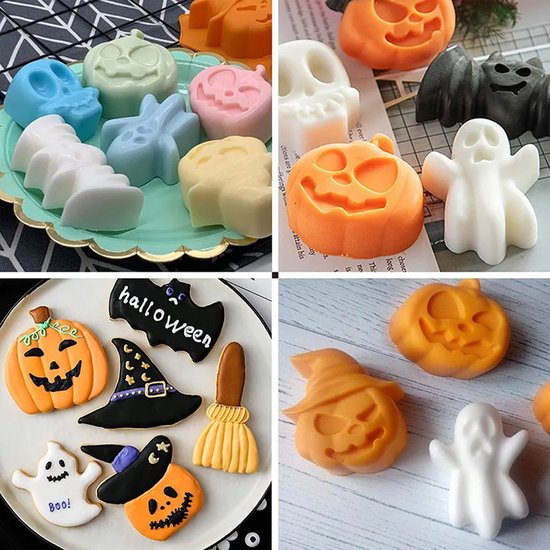 DW4Trading Siliconen Mal Halloween 6 Stuks - Kaarsen - Gips & Epoxy Gieten - Zeep - Cake Chocolade Fondant