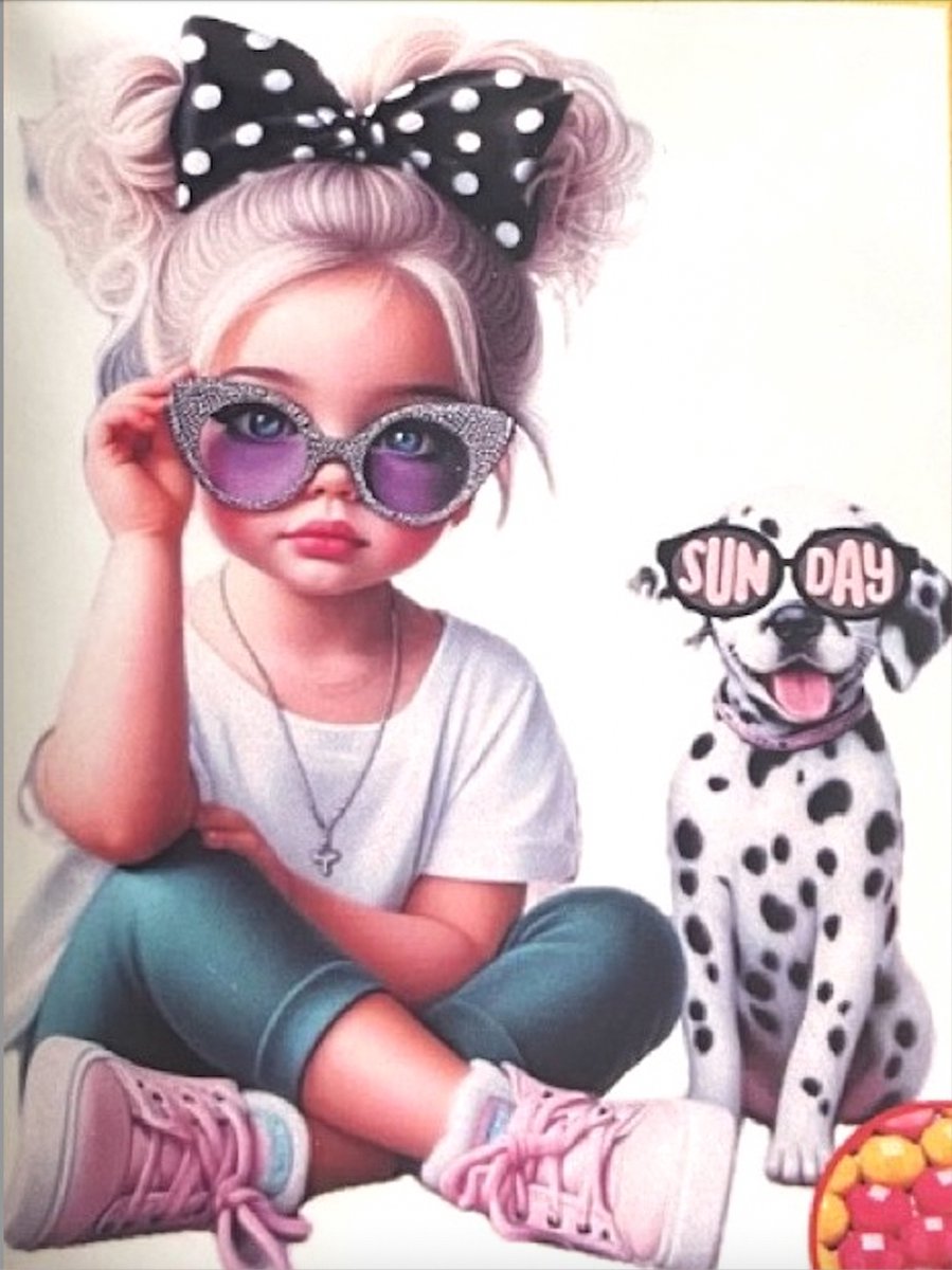 TOPMO - Meisje en Dalmatiër- 40X50CM- Diamond painting pakket - HQ Diamond Painting - VOLLEDIG dekkend - Diamant Schilderen - voor Volwassenen – ROND