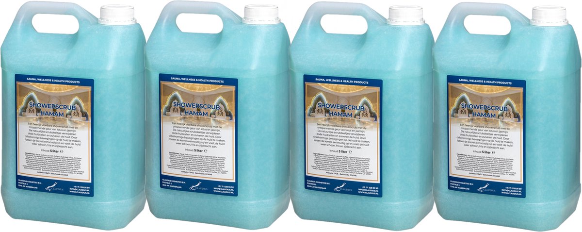 Goedkoopste Showerscrub Hamam 5 liter - set van 4 stuks - verfrissende scrubgel - exfoliërende bodyscrub - voordeelverpakking