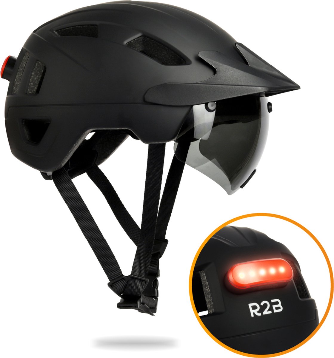 R2B® Speed Pedelec Helm met LED-verlichting voor Dames & Heren - Ook als Snorfiets helm - Maat M - 55-58 cm - Fietshelm Volwassenen Elektrische Fiets - Ook als Fatbike Helm