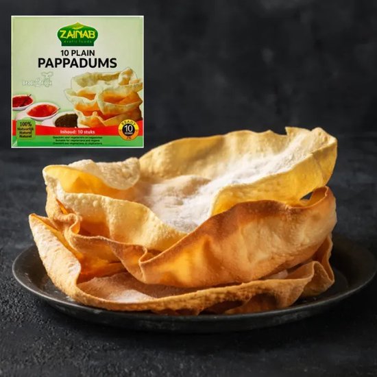 Zainab | 10 x 10 stuks Pappadums | klaar voor gebruik | Indiase cracker | Vegan, glutenvrij | multipack