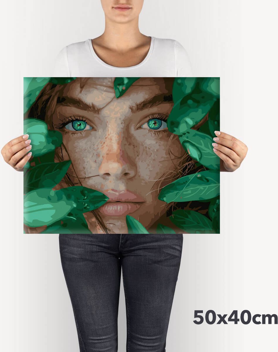 Schilderen Op Nummer Volwassenen DIY Paint By Number Compleet Hobby Pakket op Frame met Vernis - ®Arty Bee - Smaragd Groene Ogen 50x40cm — afbeelding 4