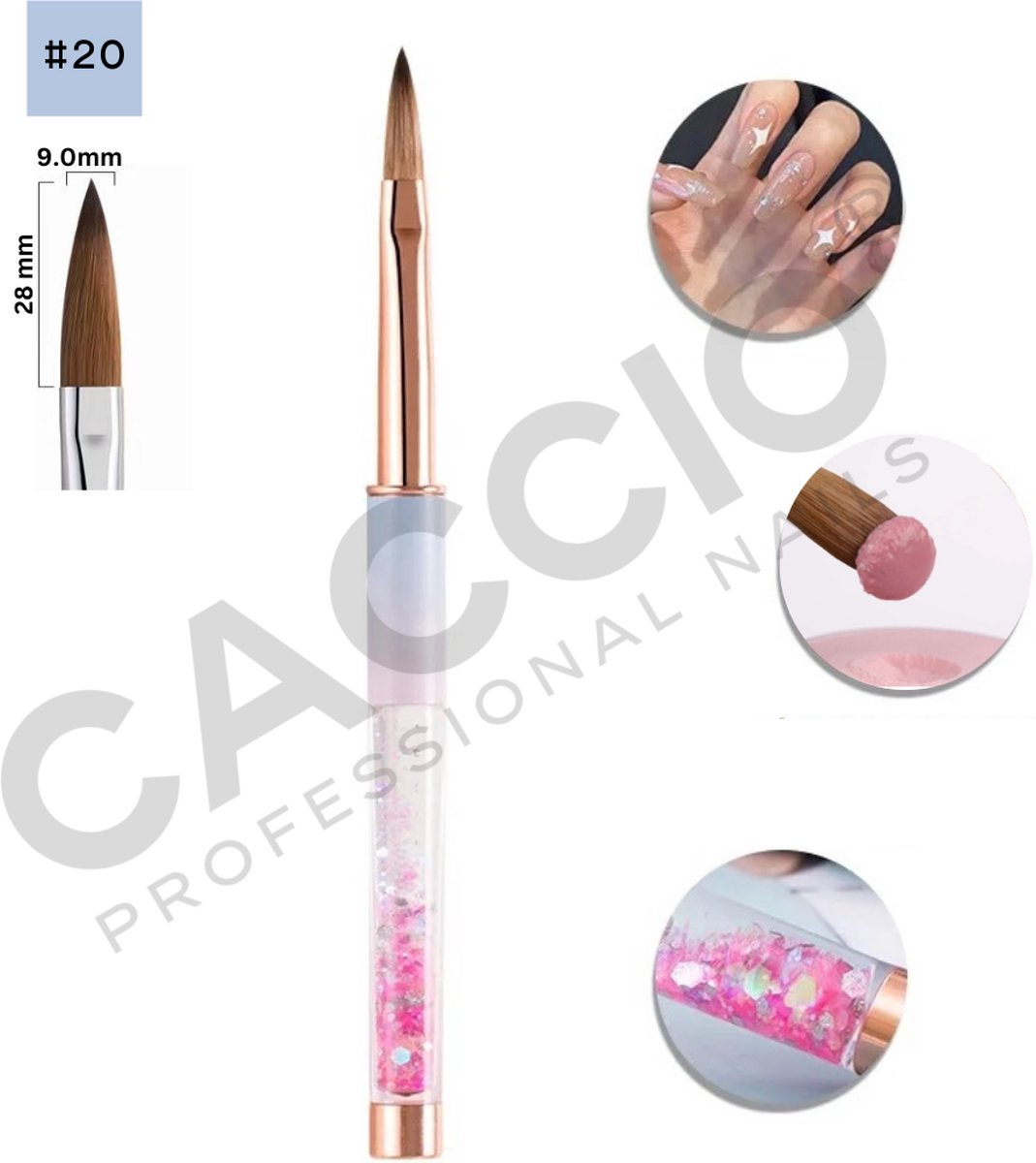 Goedkoopste CACCIO® MASTER PRO Kolinsky Acryl penseel 20 - Rond Acryl Penseel - Acryl nagels - Nagel penseel -Manicurist - Premium Kwaliteit Penseel - Sculpting Brush - Nagels - Nagel kwast-Acryl poeder - Acryl vloeistof - Nagel Studio - Professioneel Gebruik