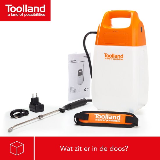 Toolland Drukspuit, elektrisch, herlaadbare batterij, telescopische lans, regelbare sproeikop, schouderriem, 6 liter, wit/oranje/zwart van Merkloos	 — afbeelding 4