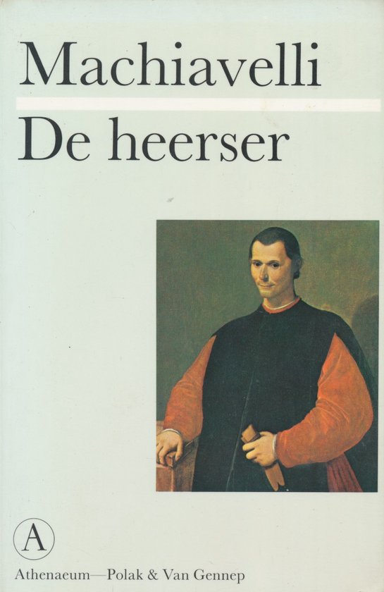 Livre "De heerser" avec une peinture de Niccolò Machiavelli dans une robe noire avec des manches orange.