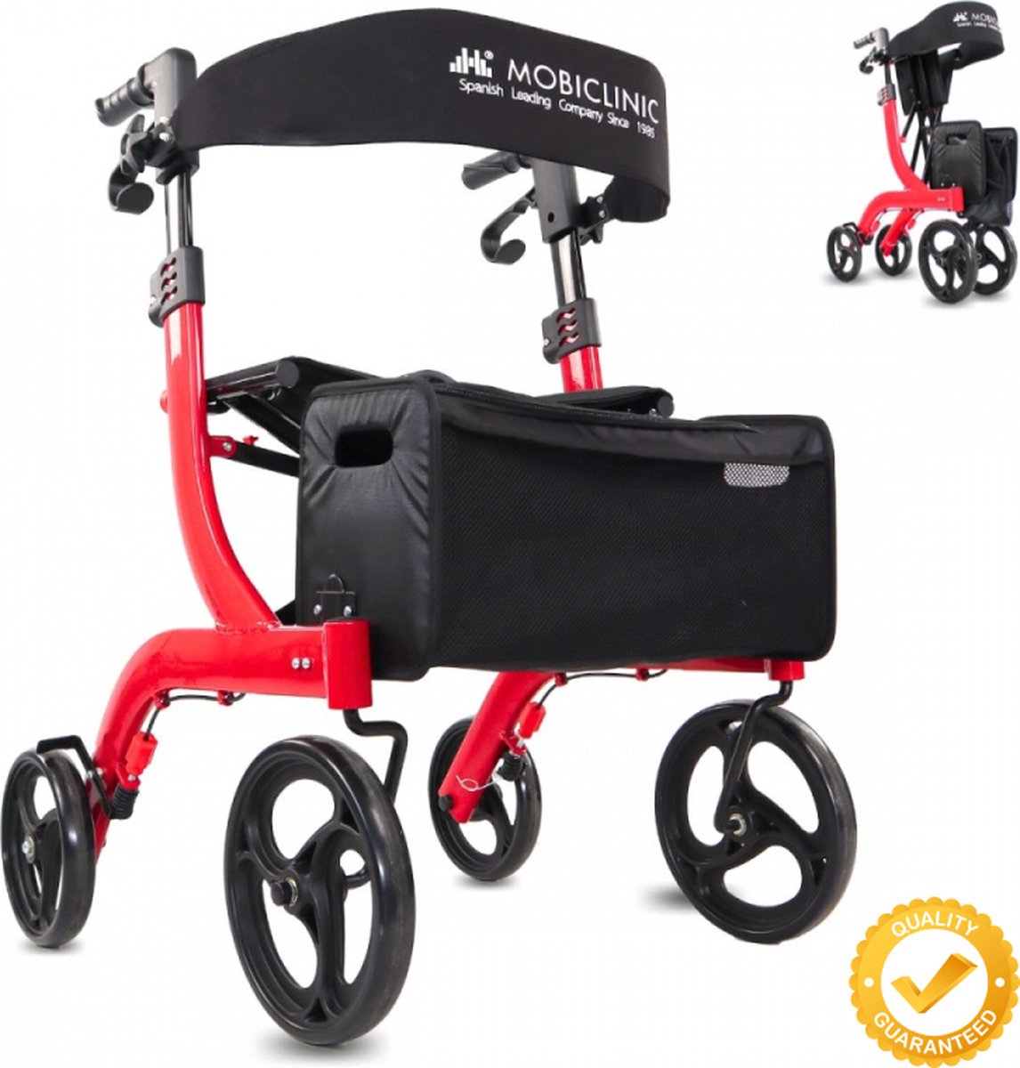Goedkoopste Mobiclinic® PRO Invicto - Rollator lichtgewicht - Met één hand opvouwbaar - Grote wielen - Dubbel remsysteem - All-terrain - Grote mand - Gewatteerde zitting en rugleuning - In hoogte verstelbaar