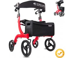 Mobiclinic® PRO Invicto - Rollator lichtgewicht - Met één hand opvouwbaar - Grote wielen - Dubbel remsysteem - All-terrain - Grote mand - Gewatteerde zitting en rugleuning - In hoogte verstelbaar