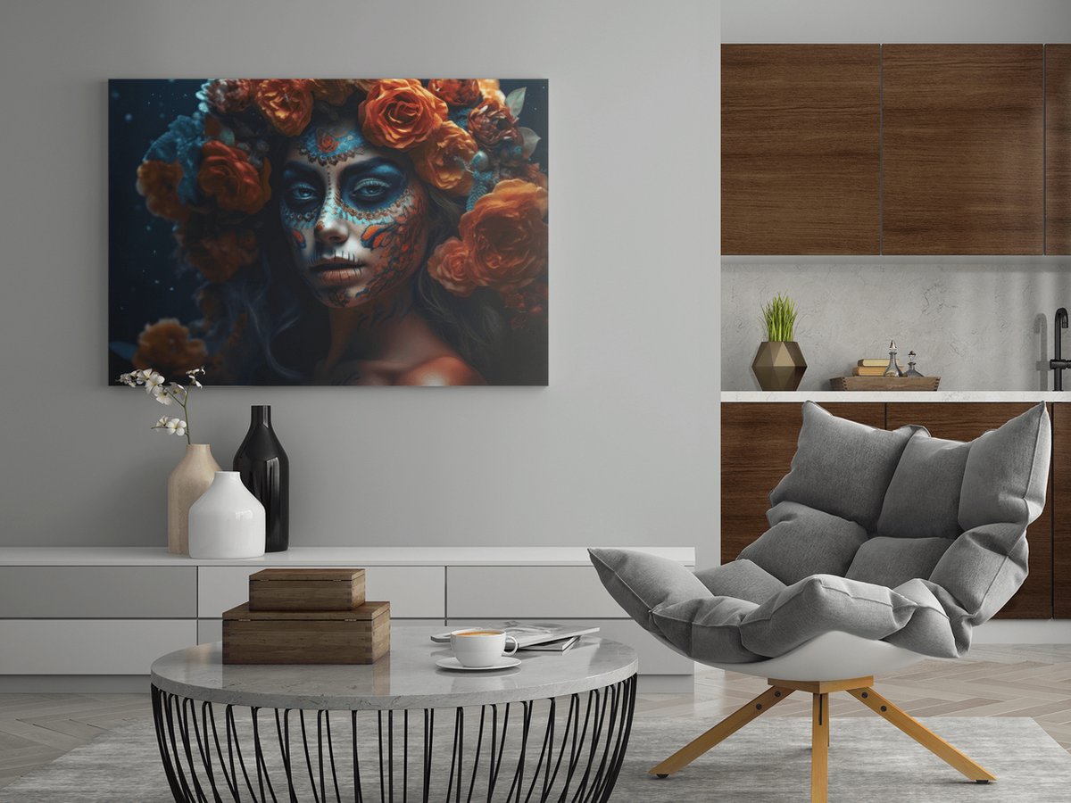 Trendex Global Canvas Schilderij - Dia de Los Muertos - Wall Art - 150x100x2 cm Kleurrijk