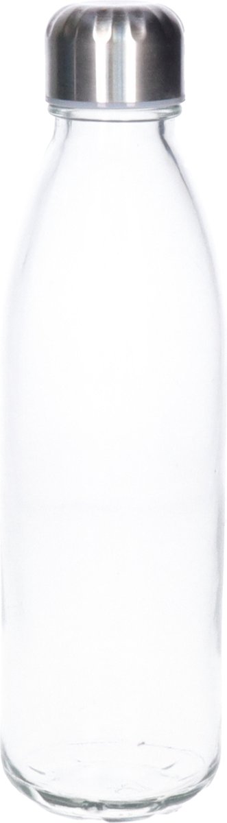Glazen waterfles/drinkfles transparant met RVS dop 650 ml - Sportfles - Bidon