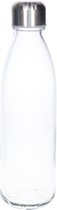Waterfles/drinkfles - transparant - met RVS dop - 650 ml - glas - Sportfles - Bidon