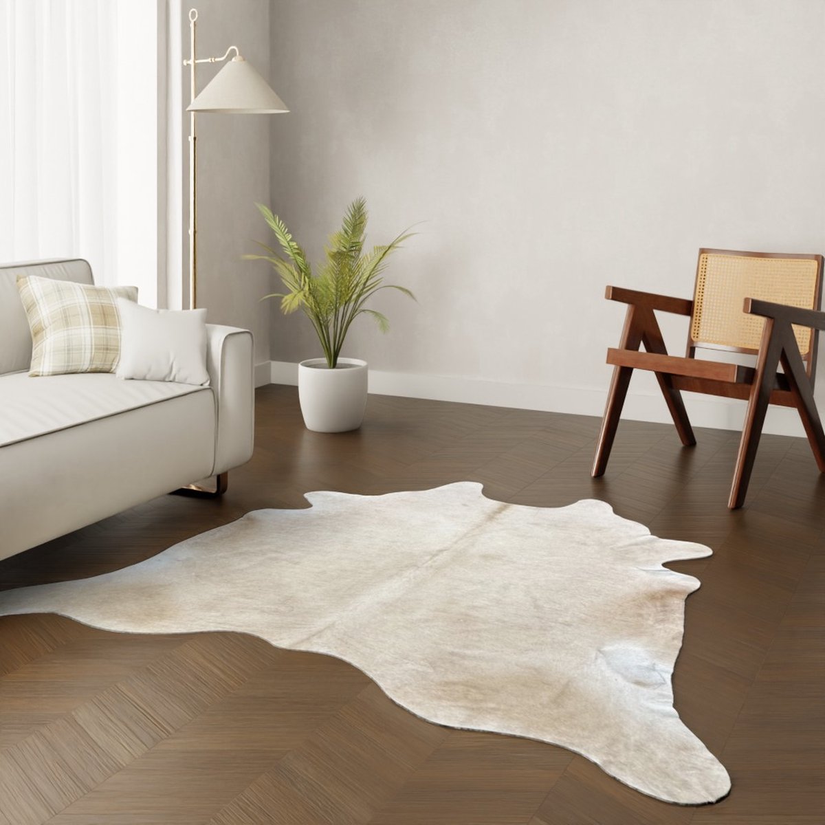 Zandkleur koeienhuid vloerkleed - XL koehuid kleed beige - koeienvel dierenhuid dierenvel vloer koeienkleed