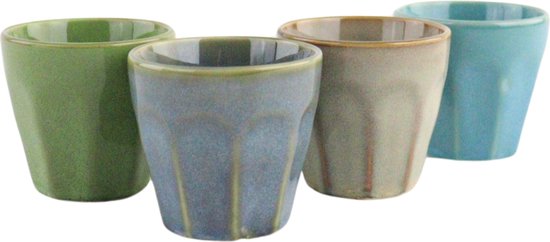 OTIX Espresso kopjes zonder Oor - Koffiekopjes - Set van 4 - Porselein - 90 ml - Mokken - Koffiekopjes - FERN