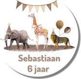 Gepersonaliseerde Jungle Stickers Naam Leeftijd | Olifant Leeuw Giraffe | Dieren | Verjaardag Feest | 20 stuks | 4 cm
