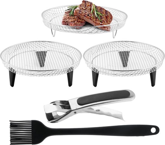 Drie stapelbare Airfryer-rekken Ovenrekken Roestvrijstalen mandlade Airfryer -accessoires Keukengadgets Bakgereedschap – koop de beste producten in de online winkel