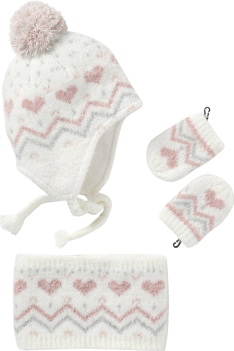 Vertbaudet Set van babymeisjes jacquard gebreide muts + snood + wanten