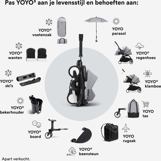 Stokke YOYO 0+ Newborn Pack, Stone - Inclusief matras, uitschuifbare luifel en vijfpuntsgordel - Vereist YOYO-frame (apart verkrijgbaar) van Stokke — afbeelding 2