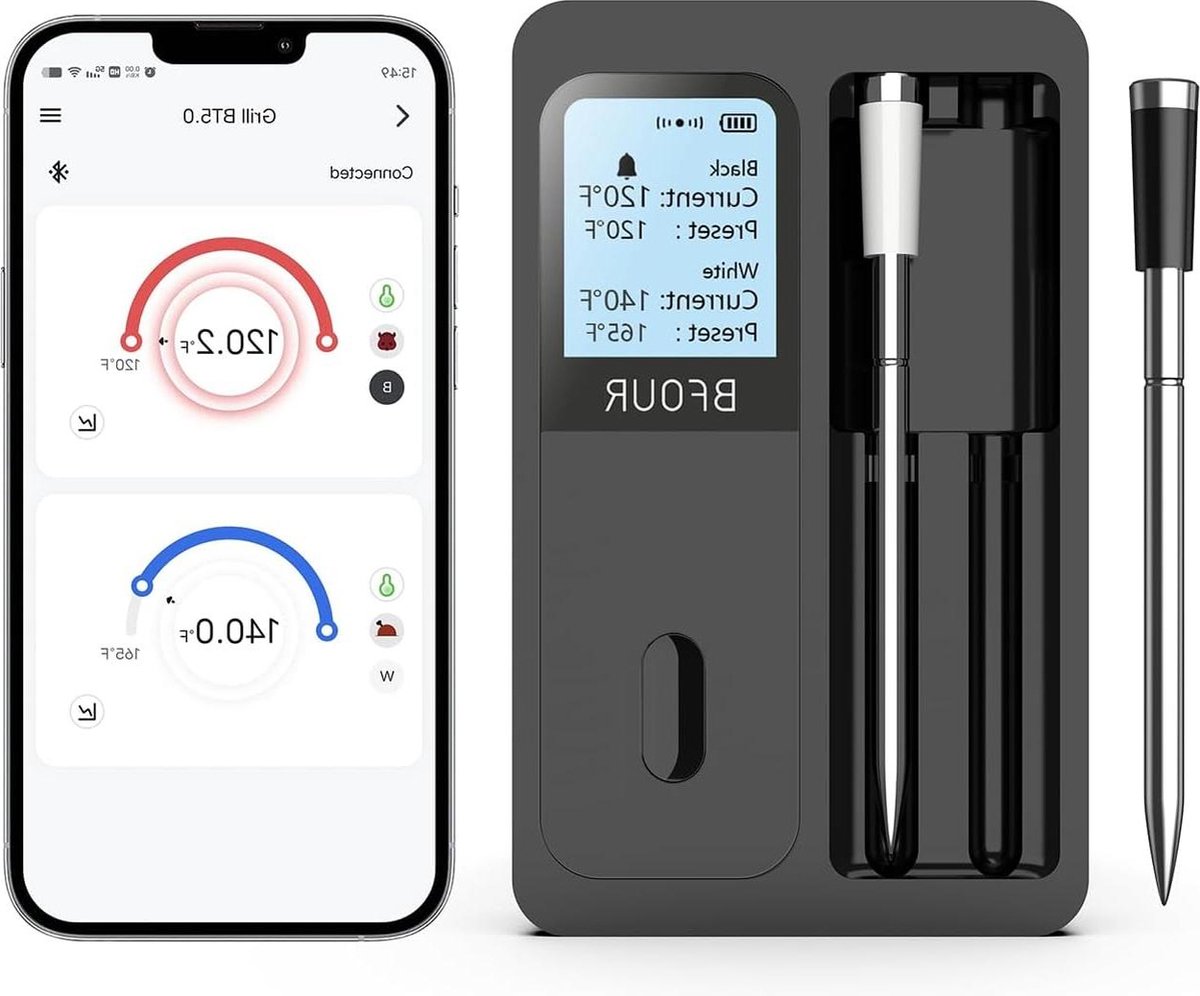 Vleesthermometer Draadloos 100 M Bluetooth-Grillthermometer Met Groot LCD-Display Smart Oventhermometer Voor Bewaking Op Afstand Van BBQ Grill Oven Oplaadbaar Twin Thermometer Draadloos