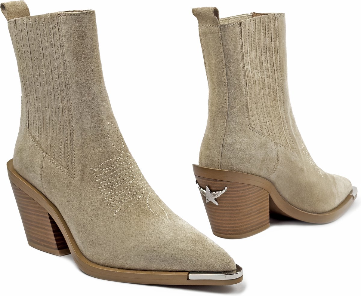 Asadlie Nella Beige Leren Enkellaarzen Maat 40