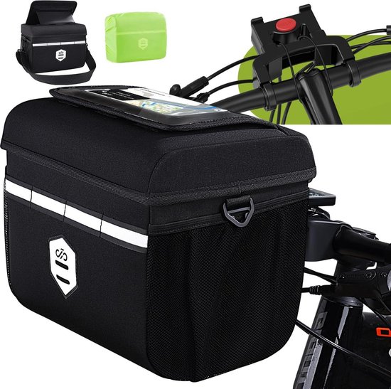 Stuurtas fiets 8 l met adapter voor fietsen en e-bikes, fietsmand voor, waterdicht, fietsaccessoires, mobiele telefoonhouder MTB met touchscreen en afneembare schouderriem van Lemego — afbeelding 2