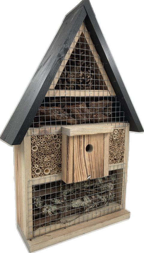Luxus-INSEKTENHOTELS 22642e Maja II Design wilde bijenhotel, beukenhout, insectenhotel met observatielade, voor solitaire bijen, nesthulp voor insecten, 23 x 14 x 29 cm, naturel