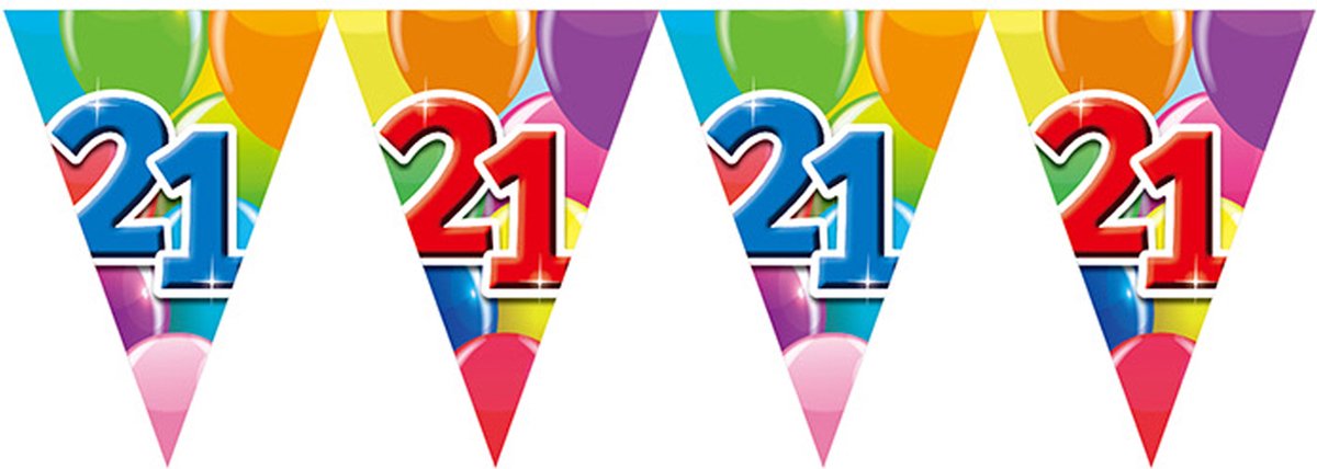 6x Vlaggenlijn 21 jaar 10 meter - Verjaardag Feestje Vlag Vlaggen Versiering Slinger Feestdecoratie Decoratie