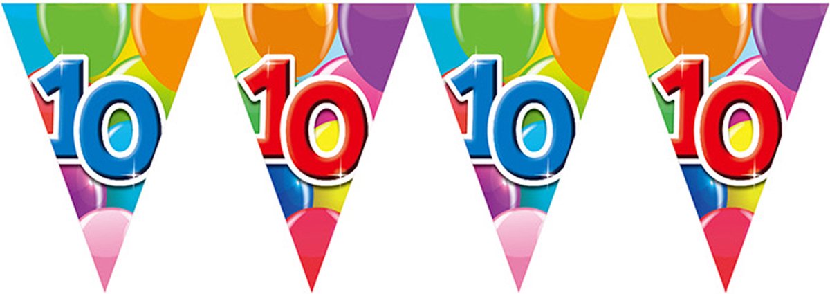 3x Vlaggenlijn 10 jaar 10 meter - Verjaardag Feestje Vlag Vlaggen Versiering Slinger Feestdecoratie Decoratie