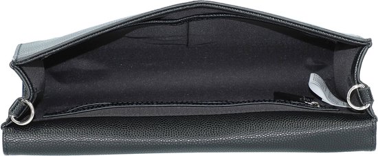 Zwarte clutch, open aan de bovenkant, met aan de binnenkant een vakje.