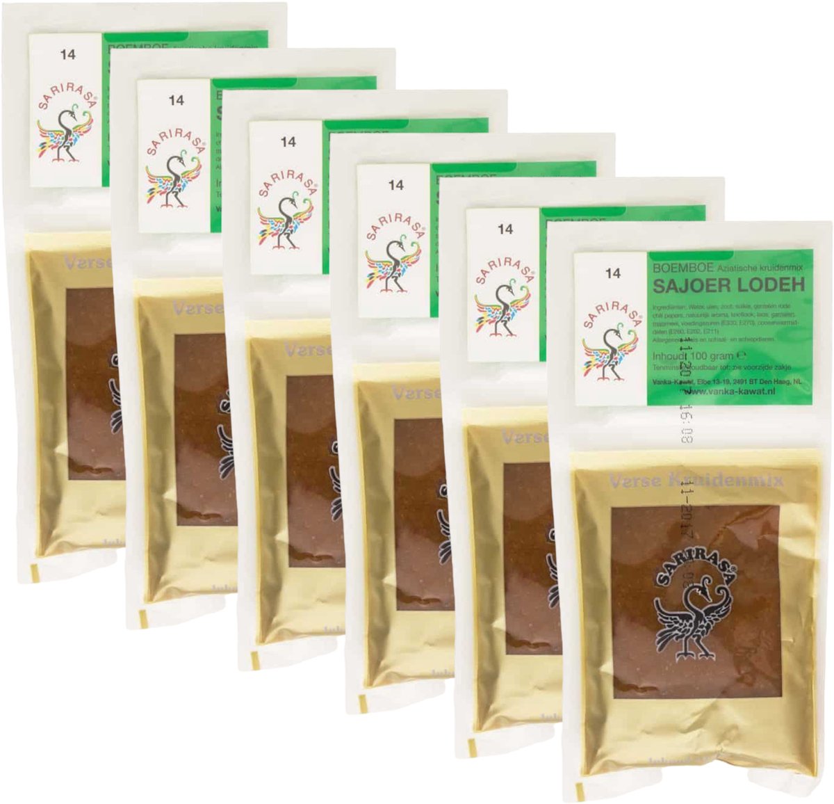 Sarirasa® | 6 x 100 gram Sajoer Lodeh Boemboe | Aziatische kruidenmix | nr 14 | Glutenvrij