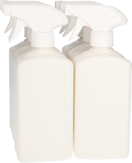 6x Flacon Plastique 500 ml Pompe à Gâchette - Carré Standard - Plastique HDPE Recyclé sans BPA - Wit - Rond - Set de 6 pièces