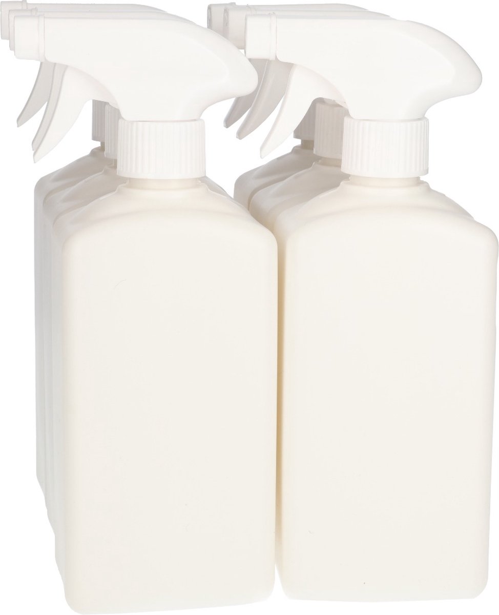 6 x Plastic Fles 500 ml Triggerpomp wit - Gerecycled HDPE Kunststof- Gerecycled HDPE Kunststof - Onbreekbaar - ca. 70% minder Co2 uitstoot door gerecycled materiaal - 6 stuks