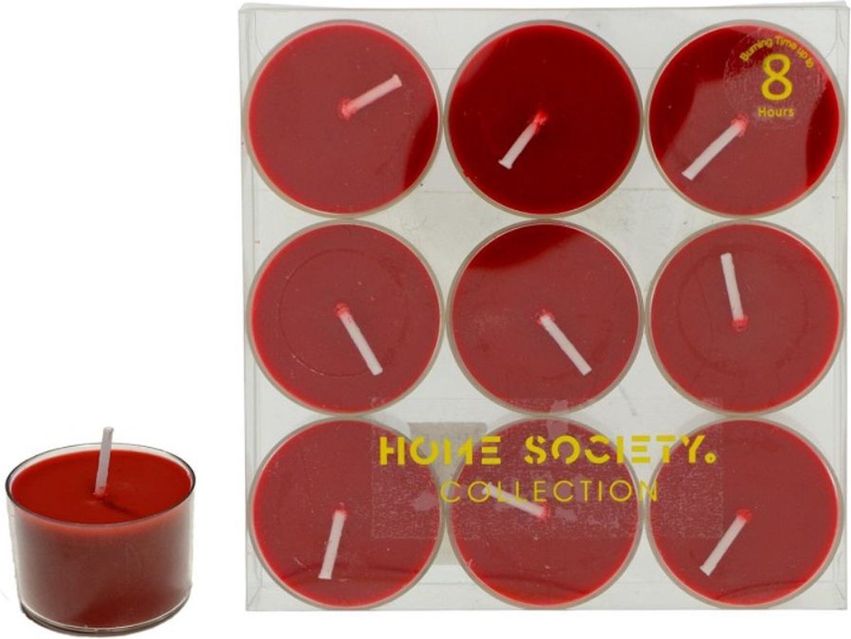 Home Society - Theelichtje / Waxinelichtje - Rood - 9 stuks