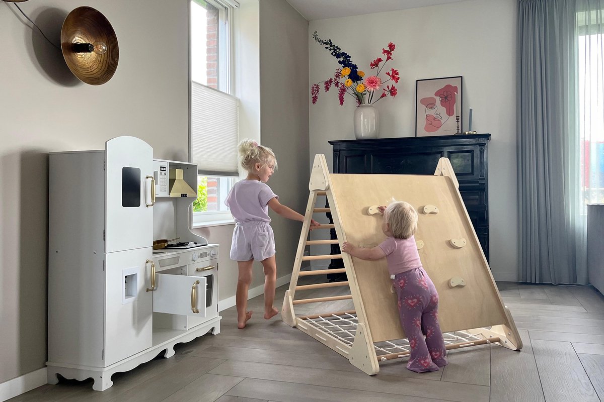 Maxx kidz - Houten Klimrek XL - Pikler Speeltoestel voor Binnen en Buiten - Klimdriehoek met 3 Verschillende Zijden - Hout Speelgoed — afbeelding 6