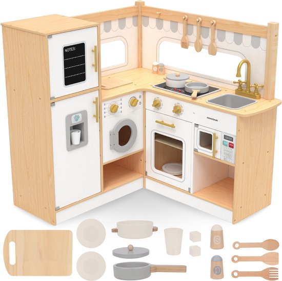 Baby Vivo Cuisine Enfant En Bois avec LED Lumière et Son robinet - Luca en Blanc | MA Trading | Buy it Smart
