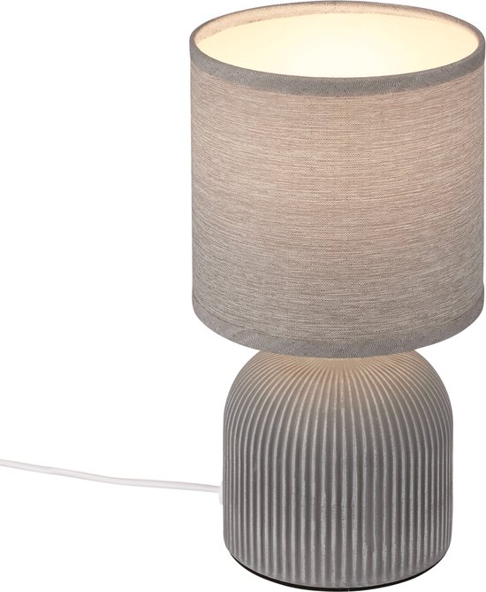 BRILONER - Tafellamp met stoffen kap, snoerschakelaar, keramische lampvoet, lamp, bedlamp, tafellamp, decoratieve lamp, hallamp, bureaulamp, leeslamp, woonkamer, slaapkamer, 15x28 cm (DxH), grijs