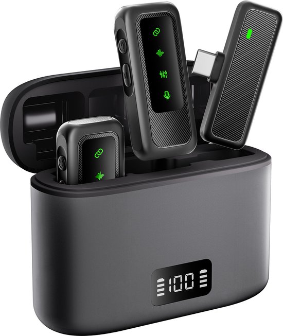 3&1Draadloze Microfoon - Dasspeld Microfoon-microfoon draadloos - Compatibel met meerdere apparaten- Lavelier Microfoon -Oplaadcase -Professionele geluidseffecten-Plug & Play-Superlange batterijduur-40 meter transmissie-dubbele weergave-3stuks
