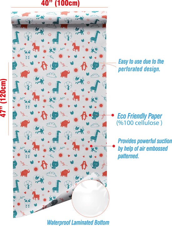 Spatmat voor kinderen op een Rol - waterdicht - waterproof - kleed Onder de Kinderstoel - 100x120 Wegwerp Vloermat Onder Kinderstoel - Baby - Maaltijd-Picknick-Knutselen - Kinderdagverblijf - School - tafelkleed - Dieren Motief - 30 stuks van Merkloos — afbeelding 3