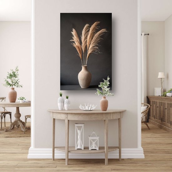 Tableau vase - Tableau Object sur verre - Tableaux sur verre Herbe - Décoration salon industriel - Plexiglas - Décoration murale verre acrylique 60x90 cm