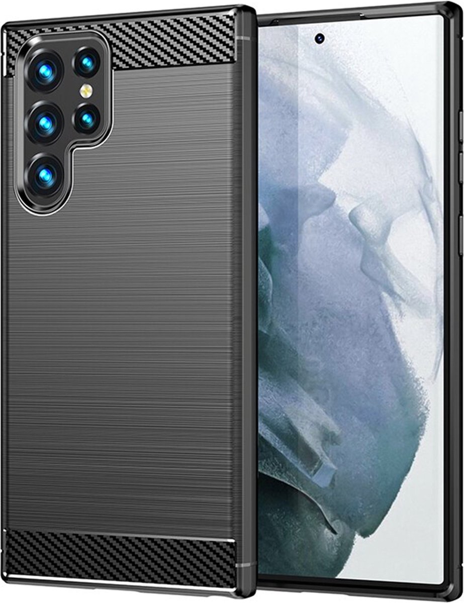 Techsuit Carbon Silicone Back Cover hoesje voor Samsung Galaxy S22 Ultra - Zwart